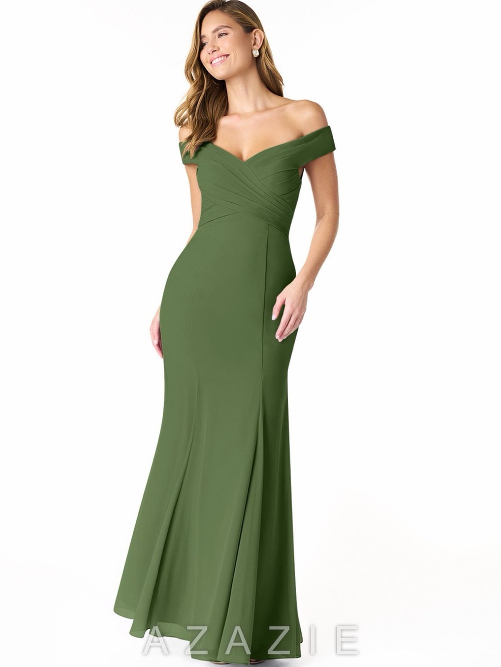Azazie Olive One-Shoulder Mermaid Gown